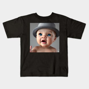 Baby Blue Eyes - Cute Baby in Top Hat - 3D Animation Style Kids T-Shirt